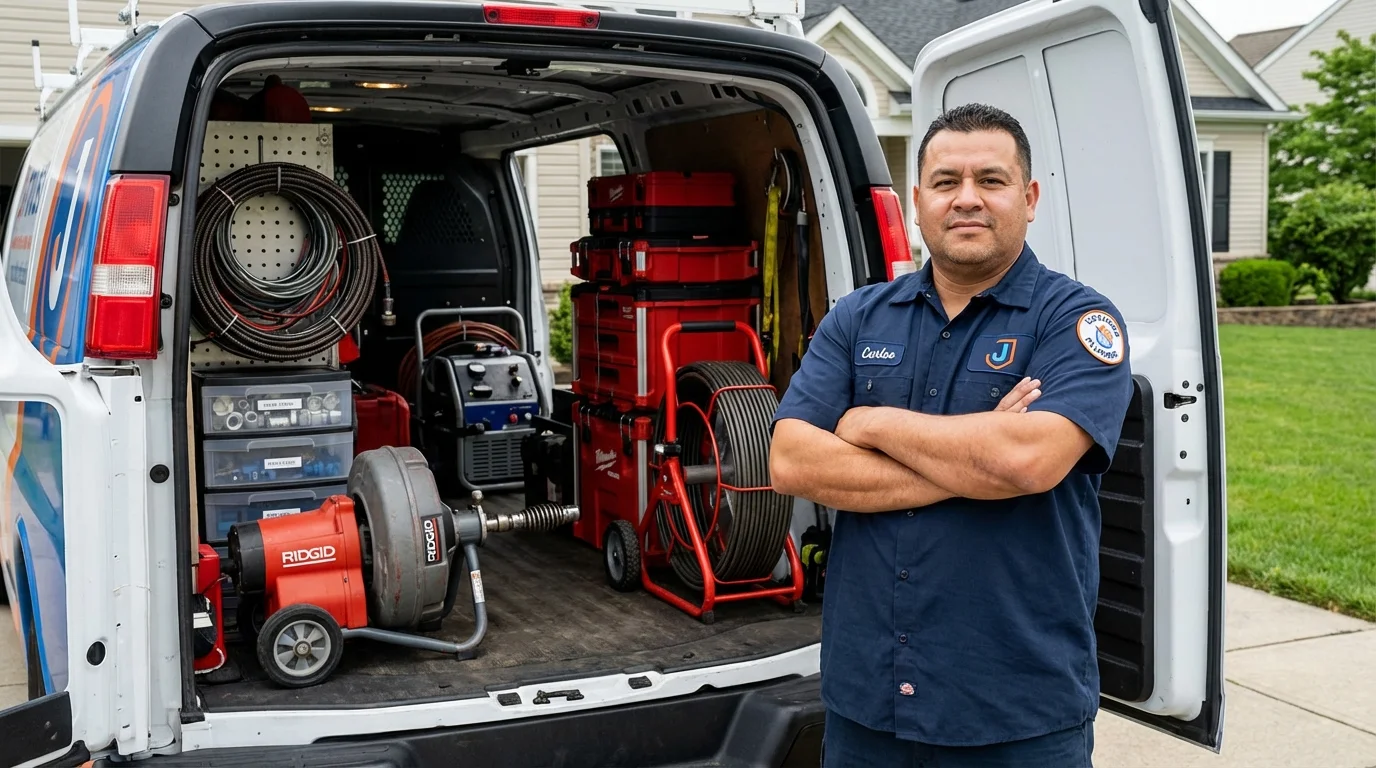 Professional drain cleaning equipment and Johns Plumbing LLC plumber in Belle Haven