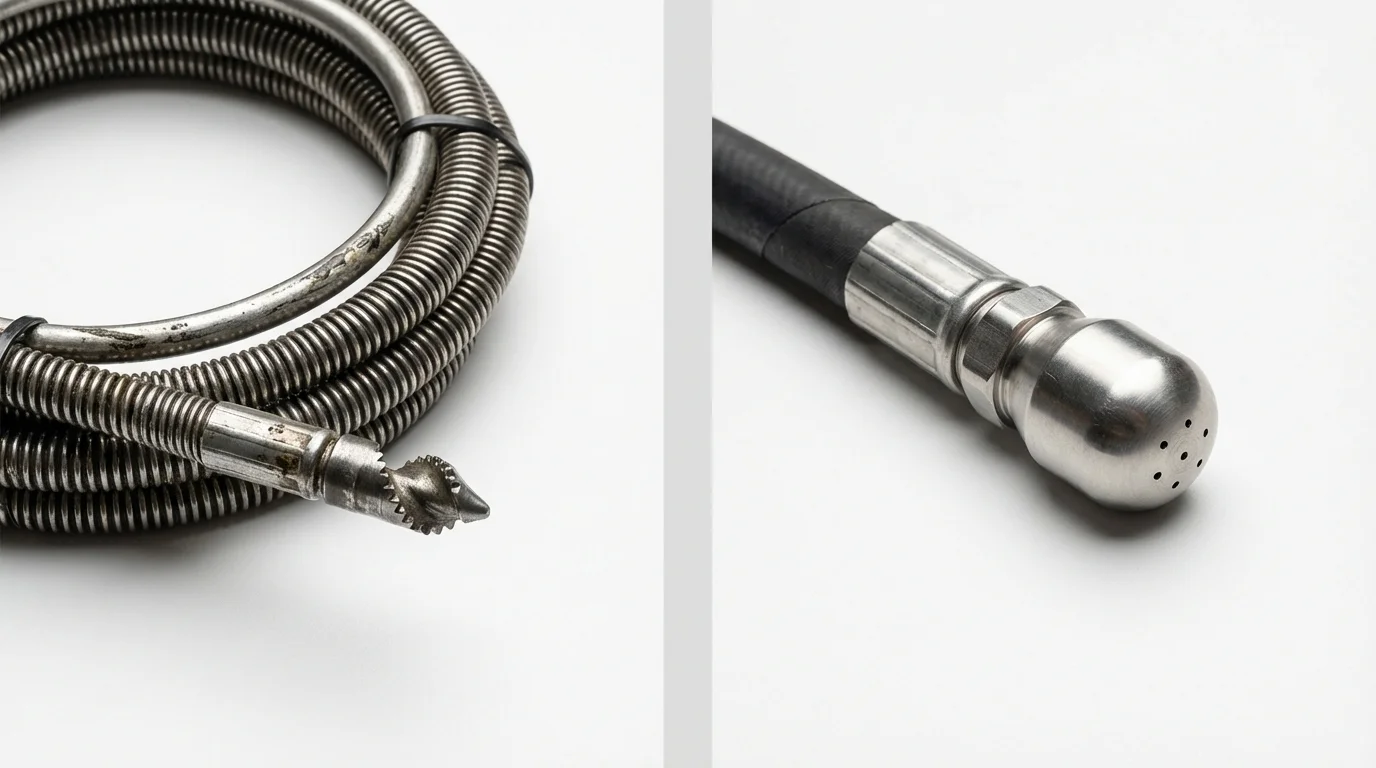 Drain snake cable and hydro jetting nozzle used for drain cleaning in Belle Haven, VA