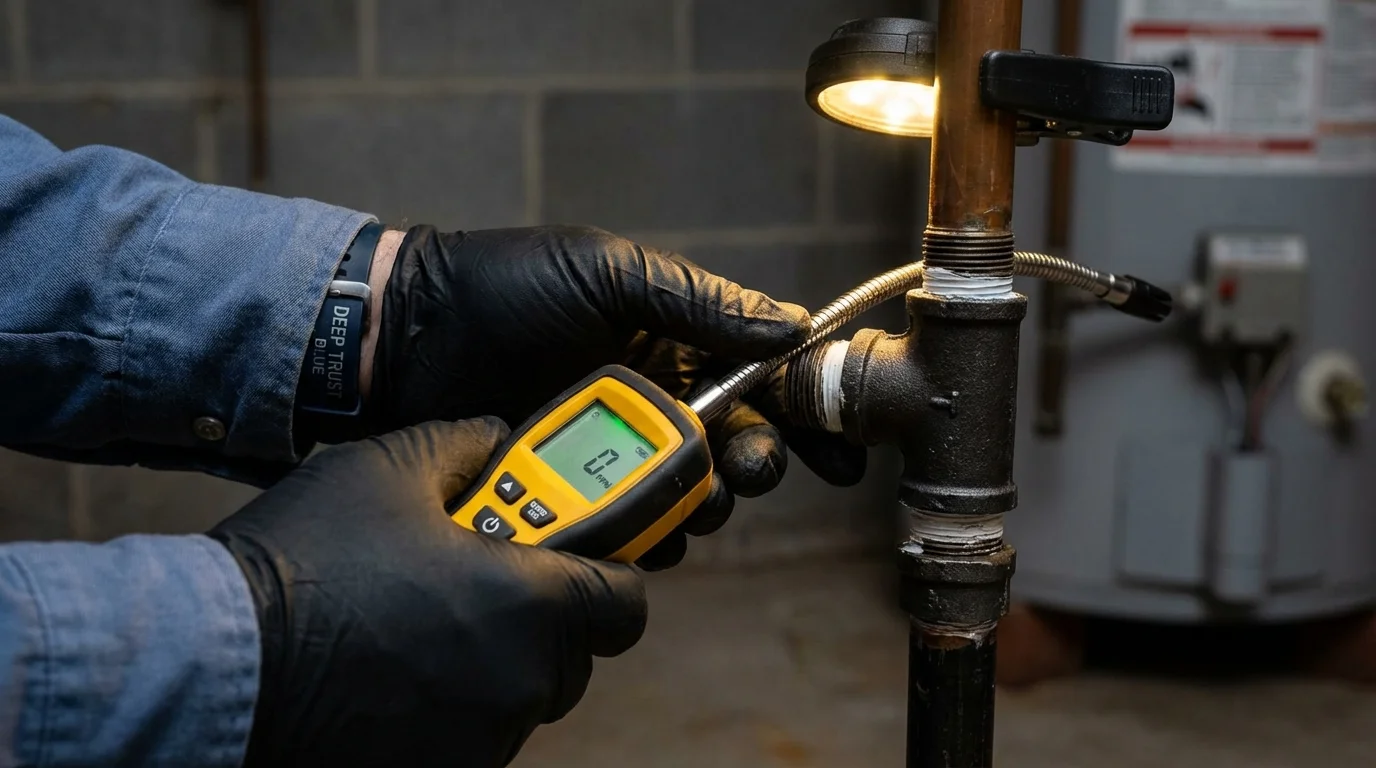 Gas leak detection with electronic sniffer by Johns Plumbing LLC in Belle Haven