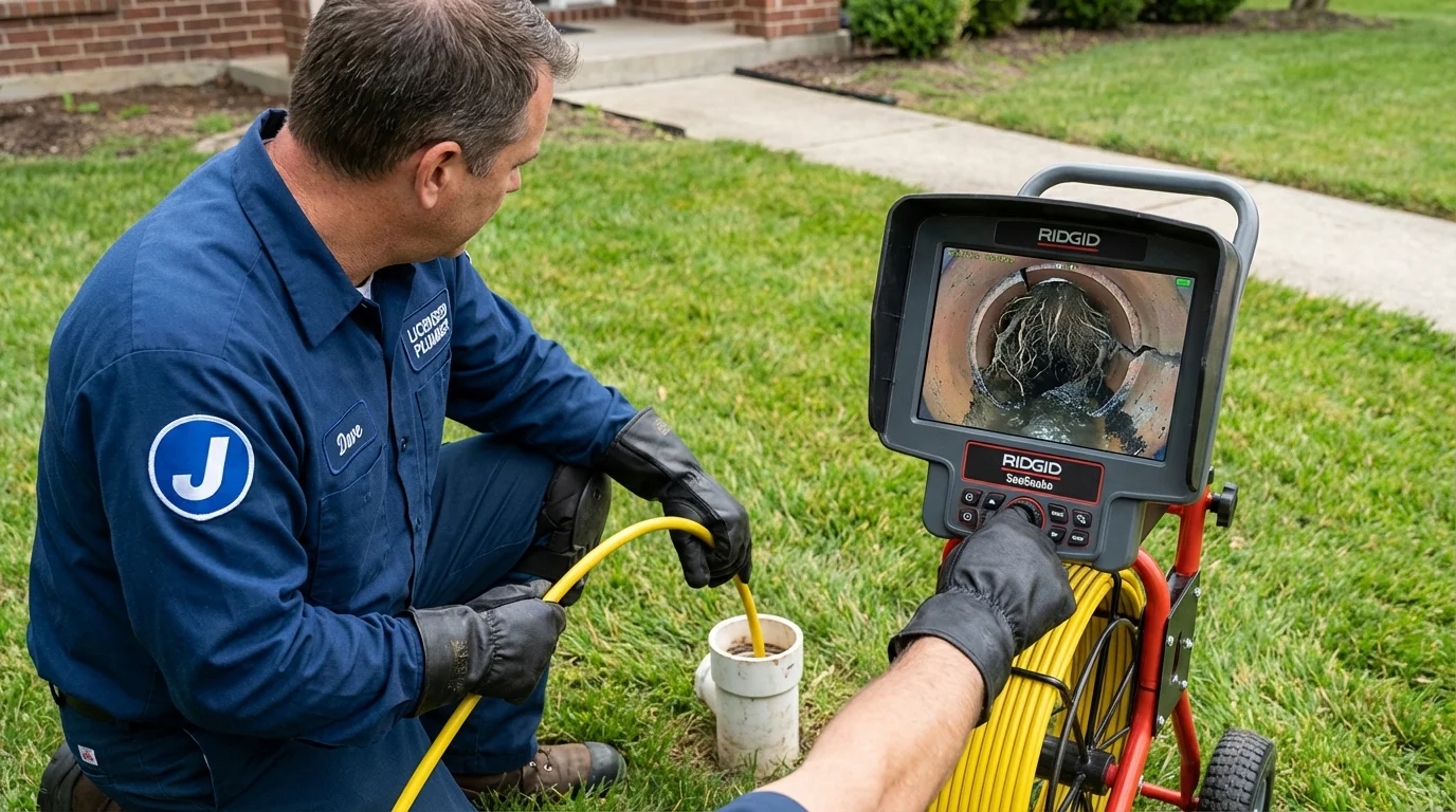 Sewer camera inspection being performed by Johns Plumbing LLC in Belle Haven