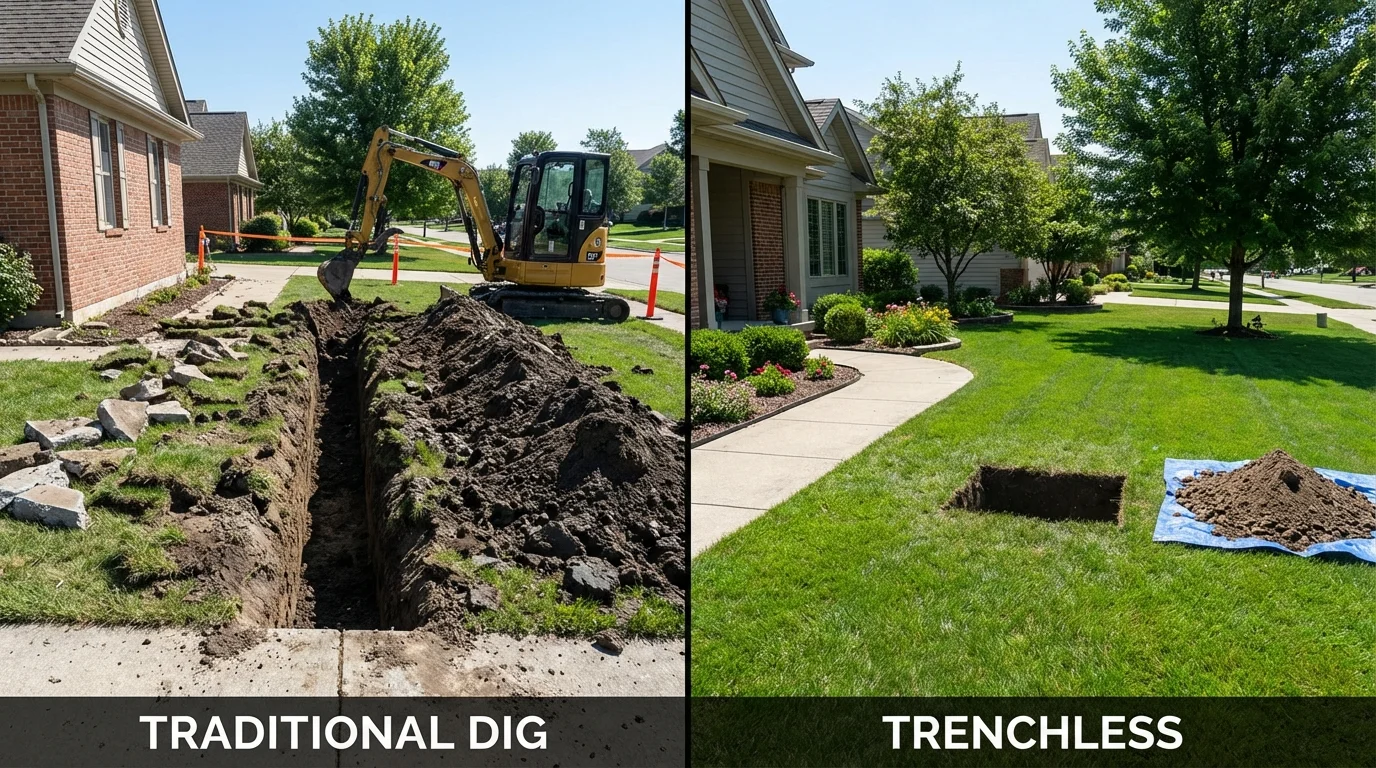 Trenchless sewer repair with minimal yard damage versus traditional excavation in Belle Haven, VA